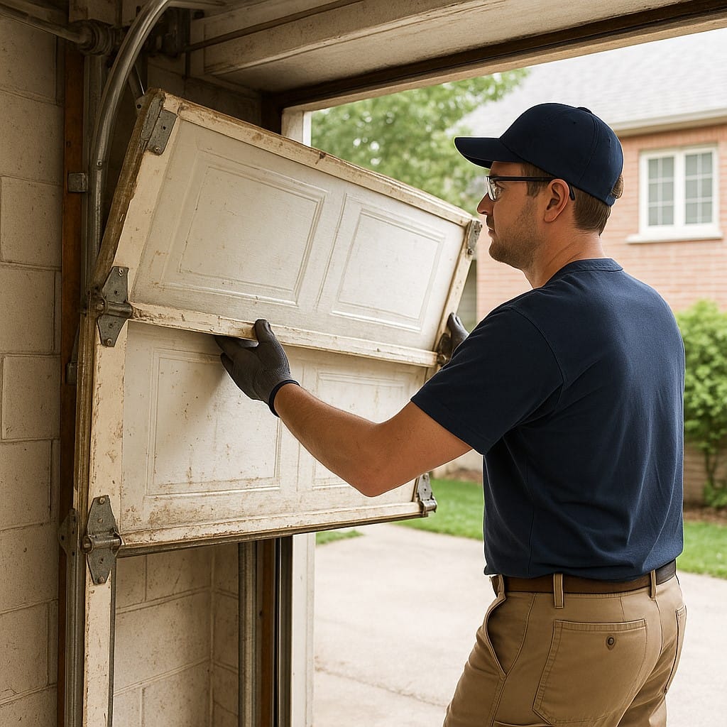 Residential Garage Door Installation and Home Insurance in Austin, TX: What You Need to Know 3 removing the old door for new Residential garage door installation