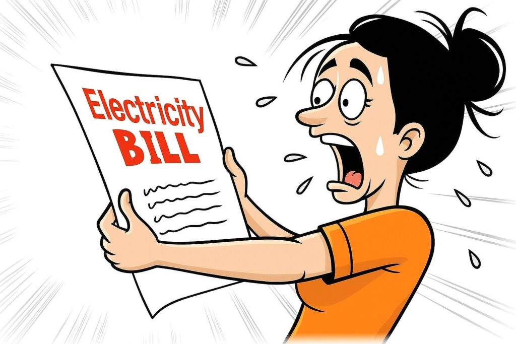 Woman shocked upon seeing her electricity bill.